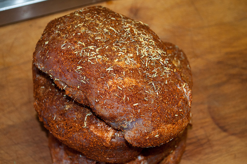 Thyme, rosemary, etc. on ham