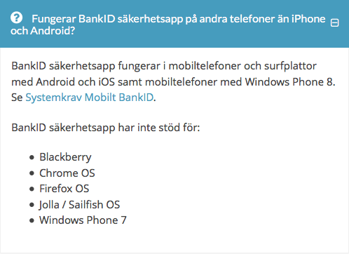 BankID säkerhetsapp har inte stöd för: Jolla / Sailfish OS