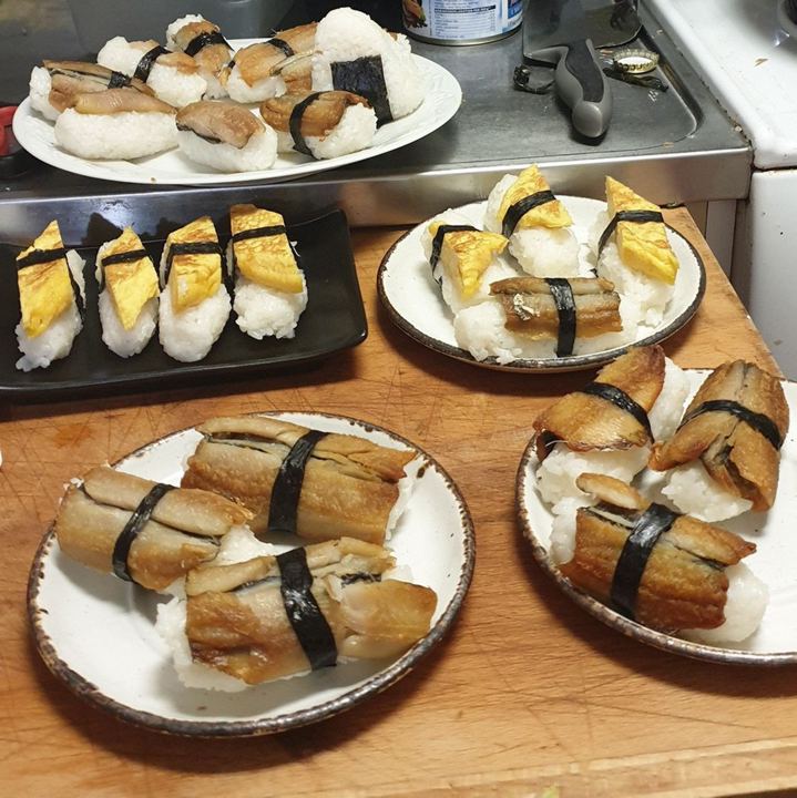 tamagoyaki nigiri, grilled herring nigiri