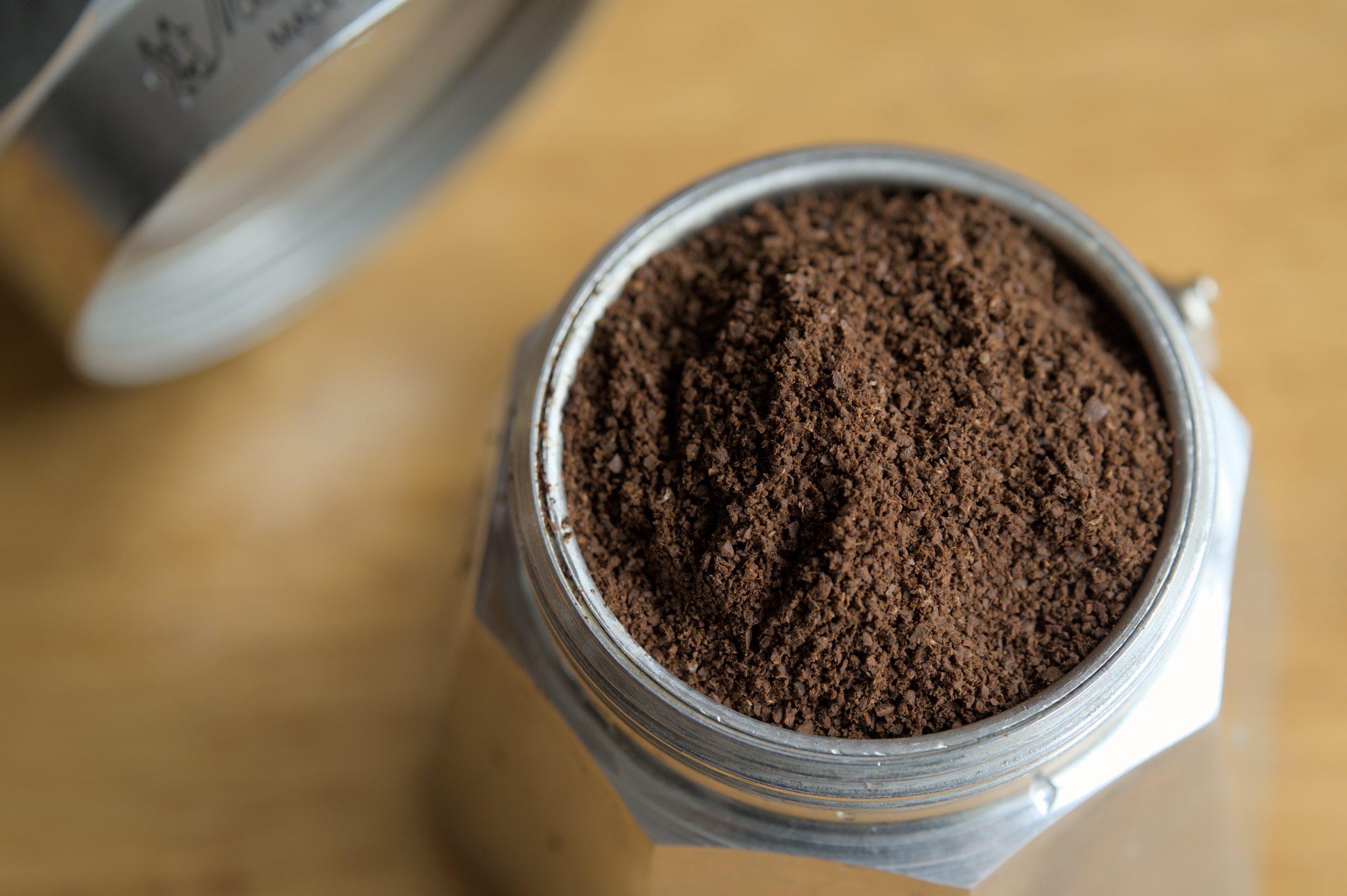 Full basket of ground coffee