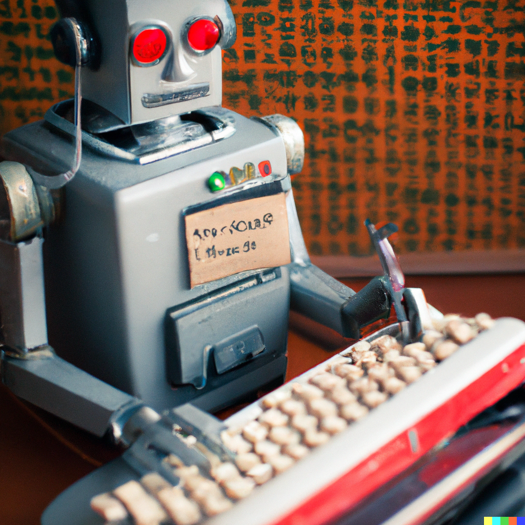 Robot writing code on a old computer